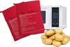 A white microwave oven, two red potato express bags, and a pile of potatoes are arranged on a white background. Produktbild-Vorschau