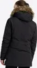 Back view of a woman wearing a black winter jacket with a fur-lined hood. Produktbild-Vorschau
