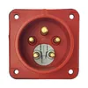 A close-up, front-facing view of a red CEE industrial electrical socket with gold-colored pins, set against a plain white background. Produktbild-Vorschau