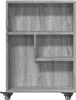 A gray, wooden-effect storage cart with wheels is shown from the front. Náhľad obrázku produktu