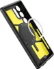 The back of a black phone case with yellow interior padding and a magnetic ring. Produktbild-Vorschau