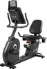 A black recumbent exercise bike is shown against a white background. Produktbild-Vorschau