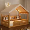Flieks Kinderbett 90x200cm mit Led, Hausbett mit Baldachin Produktbild-Vorschau 1