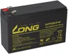 A black rechargeable sealed lead-acid battery with yellow branding and text. Náhled obrázku produktu
