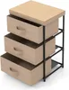 A three-drawer fabric storage unit with a wooden top. Podgląd zdjęcia produktu
