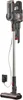 A cordless vacuum cleaner is shown standing upright, with its charging adapter plugged in and connected. Produktbild-Vorschau