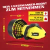 A yellow and black underwater scooter with marketing text and specifications. Produktbild-Vorschau