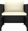 A black poly rattan sofa with cream cushions, shown from the front on a white background. Náhľad obrázku produktu