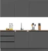 A modern kitchen unit with dark grey cabinets and a wooden countertop. Náhľad obrázku produktu
