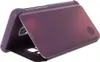 A purple flip case for a smartphone is shown open, displaying the inside of the case and the phone's camera. Produktbild-Vorschau