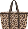 A leopard print cooler bag with brown handles and zipper. Náhled obrázku produktu