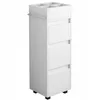 A white, modern, standing cosmetics rack with multiple drawers and compartments on top. Produktbild-Vorschau