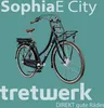 A black electric bicycle is shown against a teal background with text above and below it. Produktbild-Vorschau