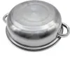 The bottom view of a stainless steel pot with handles. Podgląd zdjęcia produktu