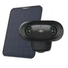 A black Reolink Argus 4 Pro security camera with a solar panel. Produktbild-Vorschau