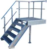 A metal staircase with a platform and railing, shown against a white background. Produktbild-Vorschau