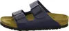 A side view of a single blue Birkenstock sandal with black buckles on a white background. Produktbild-Vorschau
