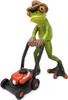 A figurine of a frog wearing a hat and pushing a lawnmower. Produktbild-Vorschau