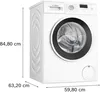 A white Bosch Serie 2 washing machine with dimensions indicated by lines and text. Produktbild-Vorschau