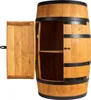 A wooden barrel-shaped cabinet with its door open, revealing shelves inside. Produktbild-Vorschau