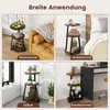 Collage of four images showing a round side table in different room settings: living room, bedroom, balcony, and office. Podgląd zdjęcia produktu