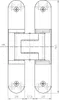 Technical drawing of a hinge with dimensions and labels. Podgląd zdjęcia produktu