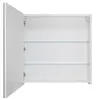 An open white cabinet with glass shelves against a white background. Produktbild-Vorschau