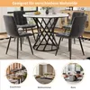 A dining table and chairs set shown in a room, with smaller inset images showing the table in different settings: a restaurant, a living room, and an office. Produktbild-Vorschau