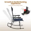 A blue folding rocking chair is shown with a diagram illustrating how to lock and unlock the rocking mechanism. Produktbild-Vorschau