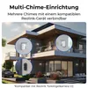 A modern house with a balcony and outdoor seating area, showcasing Reolink chimes and a doorbell. Produktbild-Vorschau