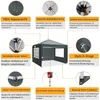 Diagram showing features of a dark gray pop-up gazebo. Produktbild-Vorschau