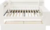 A white daybed with a pull-out trundle bed, showing the slatted mattress support. Produktbild-Vorschau