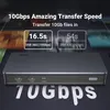 A dark gray docking station is shown with promotional text and graphics highlighting its transfer speed. Produktbild-Vorschau