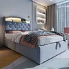 A bedroom setting with a bed, shelves, and window. Anteprima dell’immagine prodotto
