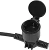 A close-up of a black outdoor electrical socket with its protective cover open. Produktbild-Vorschau