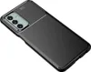 A black phone case with a carbon fiber texture is shown against a white background. Produktbild-Vorschau