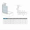 A diagram and a table showing dimensions and specifications for a bathtub screen. Produktbild-Vorschau