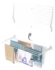 A collage showing a wall-mounted drying rack in its folded and unfolded states, with laundry hanging on it in the unfolded state. Anteprima dell’immagine prodotto