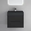A matte black bathroom vanity with a built-in sink and a chrome faucet, set against a gray tiled wall. Anteprima dell’immagine prodotto