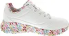 A side view of a white sneaker with a floral pattern on the sole and lining. Produktbild-Vorschau