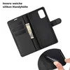 A black flip case for a Xiaomi Redmi 9T phone, shown open with the phone inserted and slots for cards and cash. Produktbild-Vorschau