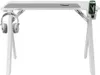 A white gaming desk with headphones and a can of drink. Produktbild-Vorschau