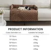 A dog bed cover on a couch with a dog toy on it, and a product information table below. Náhled obrázku produktu