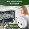 A woman loading a dishwasher, with text overlays about the product's material and dishwasher compatibility. Voir les images du produit