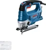 A Bosch jigsaw is shown against a white background, with a small plastic accessory in the bottom left corner. Anteprima dell’immagine prodotto