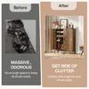 A split image showing a 'before' and 'after' of shoe organization. The 'before' shows a pile of shoes on the floor, and the 'after' shows a shoe cabinet neatly storing shoes. Náhľad obrázku produktu