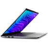 A silver laptop is shown open, displaying a colorful abstract wallpaper on its screen. The laptop is angled to show its side ports and keyboard. Produktbild-Vorschau