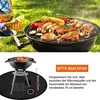 A barbecue grill with food on it, set in a grassy outdoor environment. A protective mat is shown below a smaller grill. Produktbild-Vorschau