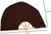 A brown fan-shaped object with wooden ribs, with dimensions indicated by blue lines and text. Produktbild-Vorschau