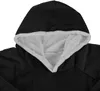 A close-up view of the hood of a black hoodie with a light gray fuzzy lining. Náhled obrázku produktu